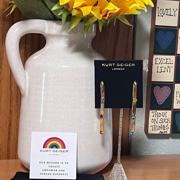 NWT Kurt Geiger London Rainbow Crystal Snake Chain Linear Multi Color Earrings - Picture 7 of 7